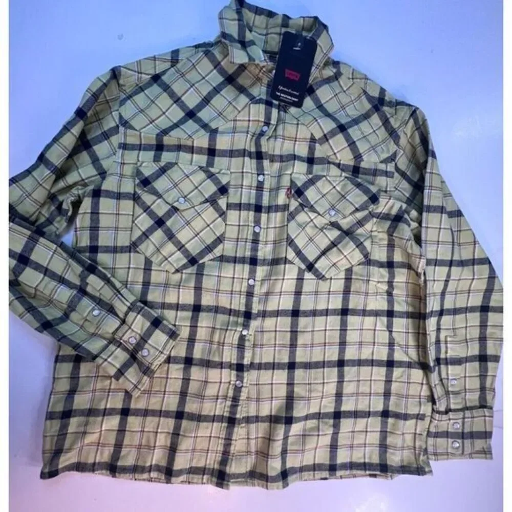 Levi's NWT Flannel Pearl Snap Shirt Mens Size S ‎ Western Plaid